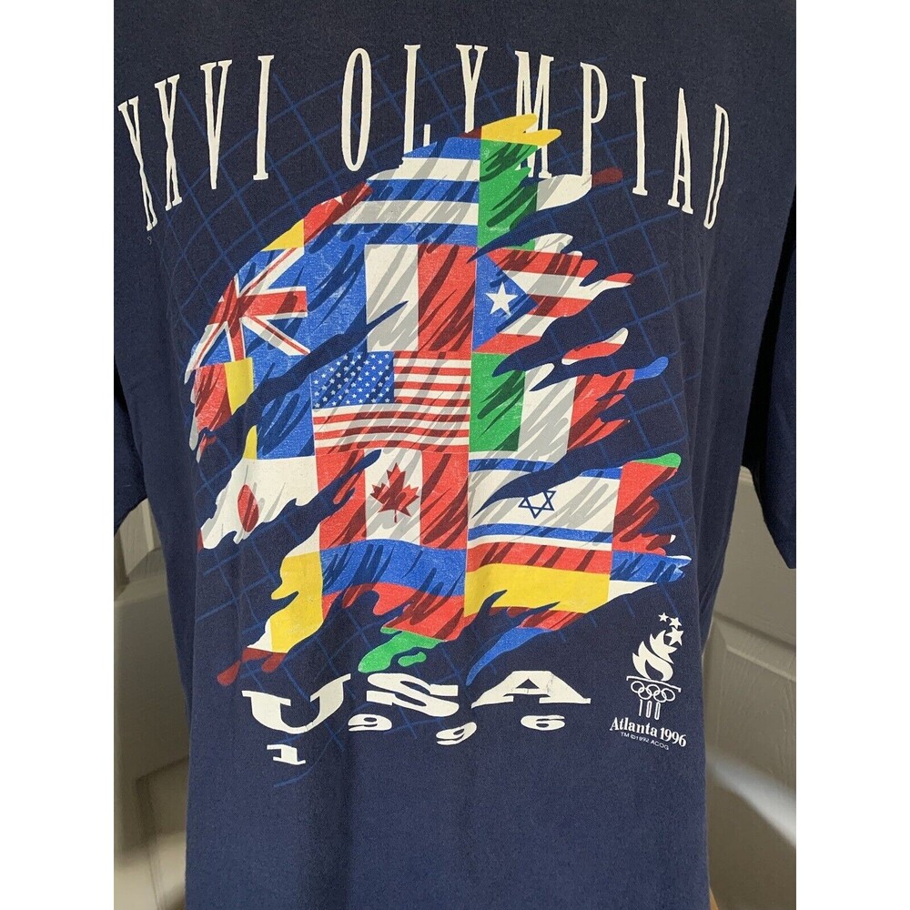 VTG XXVI Olympiad 1996 Atlanta Summer Olympic Games Blue T Shirt Men's Size XXL
